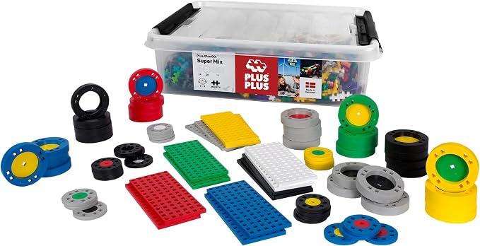 PLUS PLUS GO! Educational Tub Wheel Mix - 2,600 Pieces, 15 Baseplates, 24 Wheels, 36 Big Wheels - Model Vehicle Set, Interlocking Mini Building Blocks for Kids, Fun Stem Toys for Kids