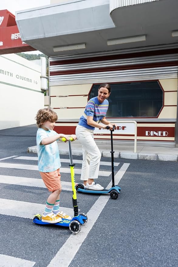 Micro Kickboard | Maxi Foldable LED Kids Scooter for Ages 5-12 | Children up to 110 lbs | 3 Wheel Lean-to-Steer Design | Adjustable T Bar | Smooth Ride, Motion Activated PU LED Wheels | Swiss Design