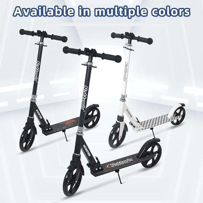 Nattork Kick Scooter for Kids 6+ Years Teens Adults - 220LB Weight Capacity, Front Shock Absorber and Adjustable Handlebar - Smooth Ride with 8" Sturdy Wheels, Ideal for Outdoor Sports
