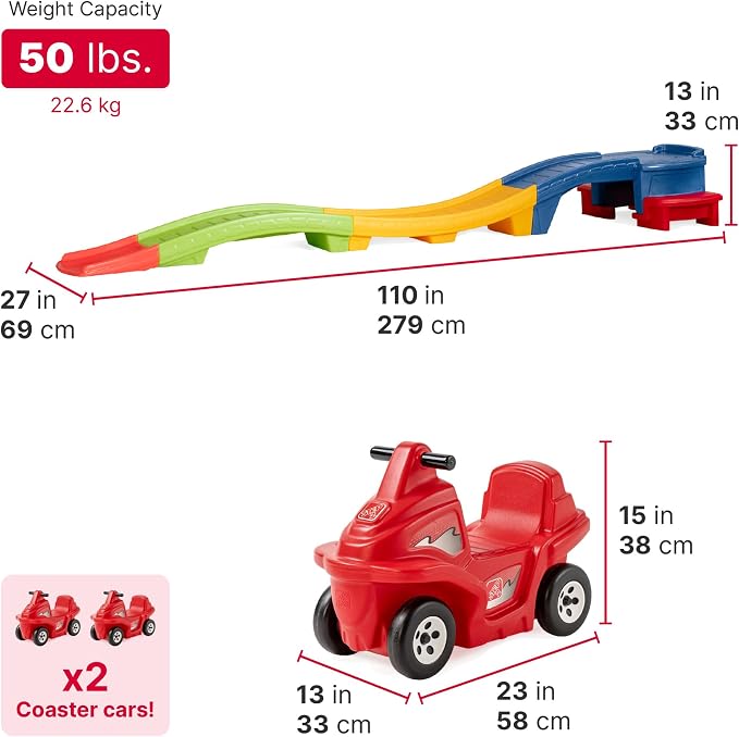 Step2 Up & Down Roller Coaster Rapid Ride & Hide Double the Fun Edition with 2 Cars, Toddler Ride-On Toy, 9 ft Track, Ages 2+ Years