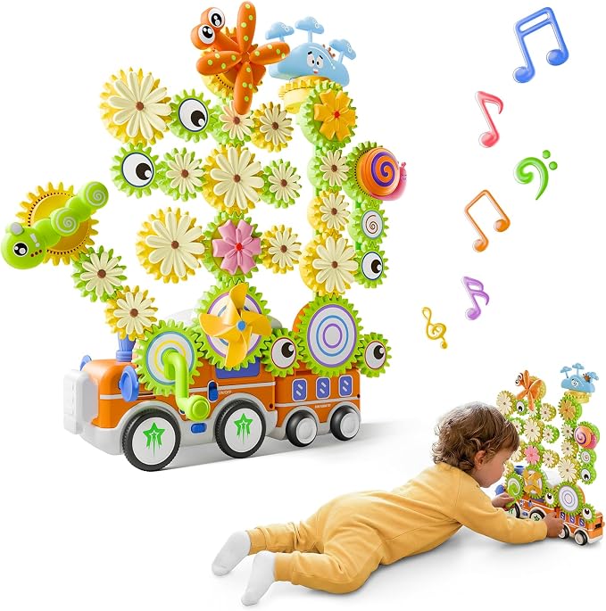 LIGHTDESIRE Toddler Toys Montessori Musical Train Set Gear Building Toys | Creative STEM Toys for 3 4 5 6 Years,Lights Electric Rotating Gear Learning Toys,Birthday Gifts for Toddler Boy Girl,Upgraded