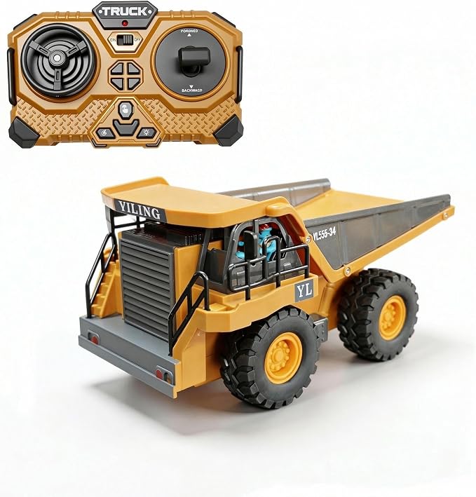 RC Dump Truck Toy, Remote Control Construction Vehicle with Tipping Bed, All-Terrain Off-Road Truck for Sandbox Indoor Outdoor, Gift for Kids & Boys Dozer withLights & Sounds 1:20 Scale Construction