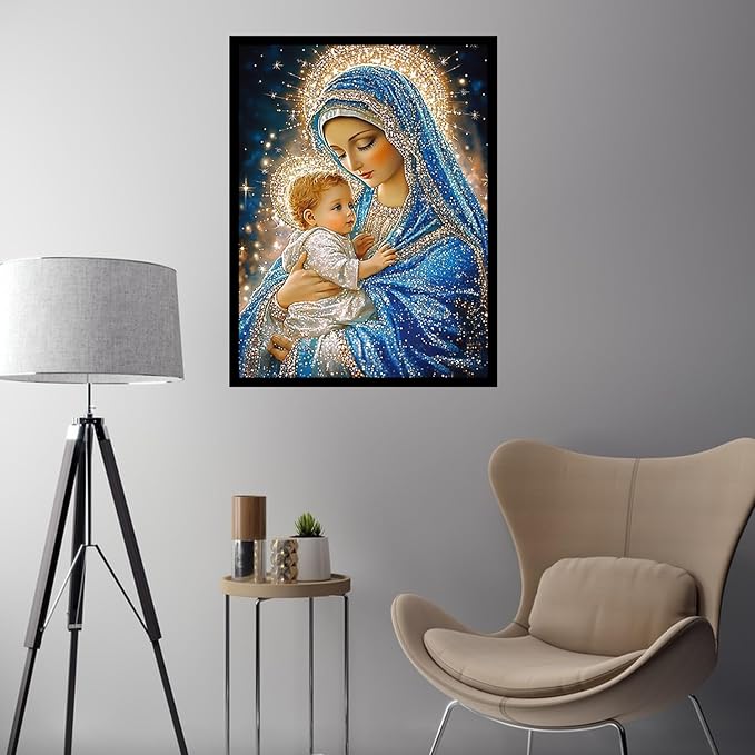 CHWGLFGG 5D Diamond Art Kits for Adults Beginners, Virgin Mary Diamond Painting Kits, DIY Full Round Drill Paint by Diamonds Dot Gem Art for Adults, Home Wall Decor 12x 16 Inch