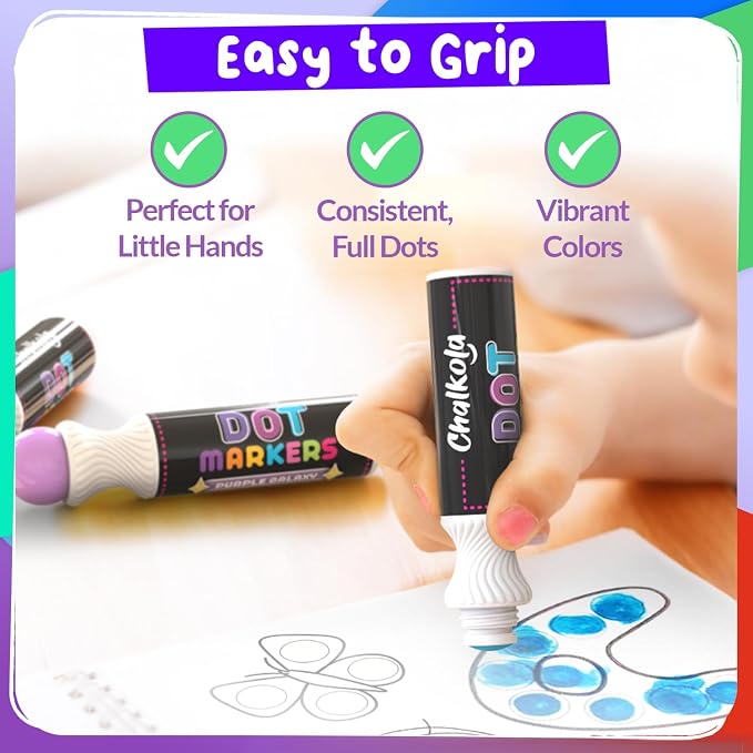 Chalkola 8 Washable Dot Markers for Toddlers | with 20 Page Coloring Activity Book Kit, Bingo Daubers | Preschool Paint Dot Art Set - Toddler Arts and Crafts Supplies for Kids Ages Above 3 Years Old