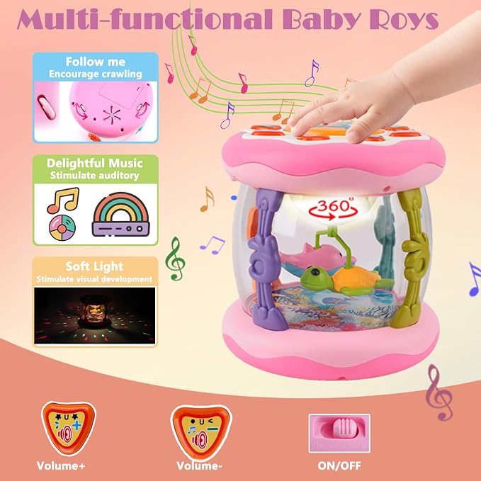 Baby Toys 0-6 Months, Newborn Aquarium Ocean Rotating Projector Music Light Up Toy, Tummy Time Infant Toys for 0-3 4 5 6 7 8 9 10 11 12 Months, Crawling Toys for 1 Year Old, Baby Birthday Shower Gifts