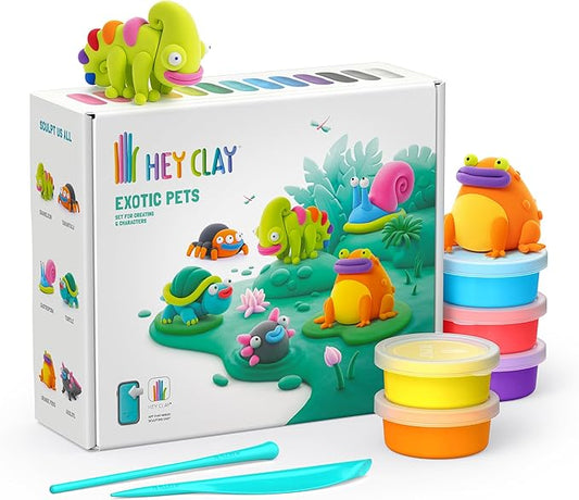 Hey Clay 15 Cans Set - Colourful Modelling Kids Air-Dry Clay 15 Cans with Sculpting Tools and Fun Interactive Instructions for Children Age 3+ (Exotic Pets)