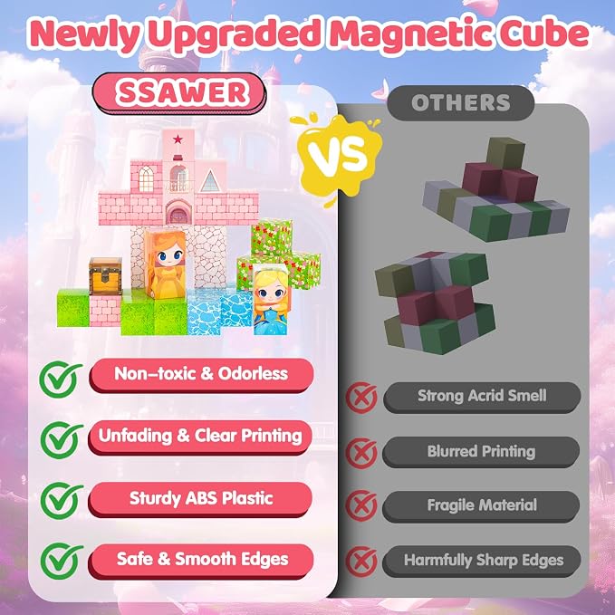 Magnetic Blocks Building Toys for Kids, 48 PCS Magnetic Blocks for Kids Ages 4-8, Magnet Cubes, STEM Sensory Toys for Girls, Holiday Birthday Gifts for Kids Ages 3+