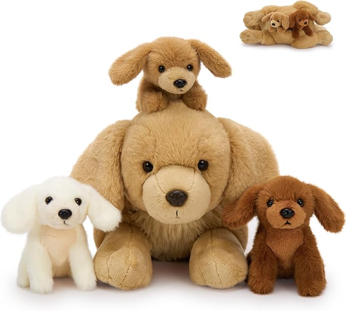MaoGoLan 4pcs Golden Retriever Stuffed Animal with Babies Inside - 18" Mommy Dog Stuffed Animal with 3 Puppy Plushies, Soft Cute Stuffed Dog Plush Toys for Kids Girls Boys Birthday