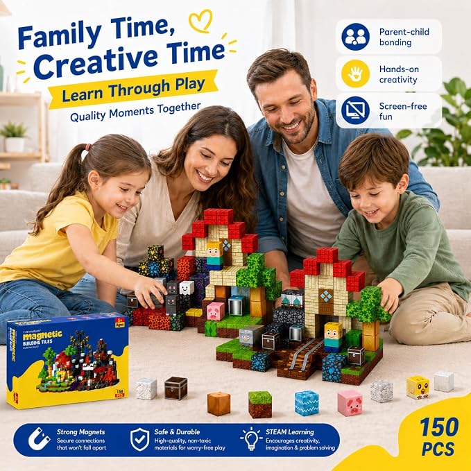 AuroraSynth 150PCS Magnetic Blocks - 0.8in Magnetic Building Blocks Cubes, Magnet Toys for Kids, Stacking Construction Magnets, School STEM Toys Birthday for Boys & Girls Ages 3+