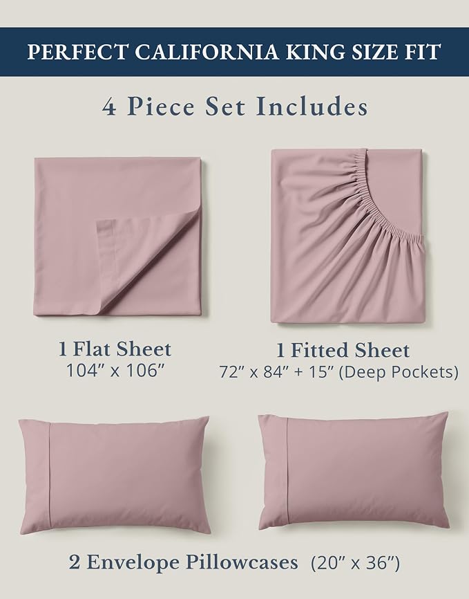 LANE LINEN Cal King Sheet Set 100% Organic Cotton Cooling Soft 4pc - Lilac | Cal King Sheet Set, Organic Cotton Percale - Crisp, Cool & Breathable, For Hot Sleepers, All-Season Comfort