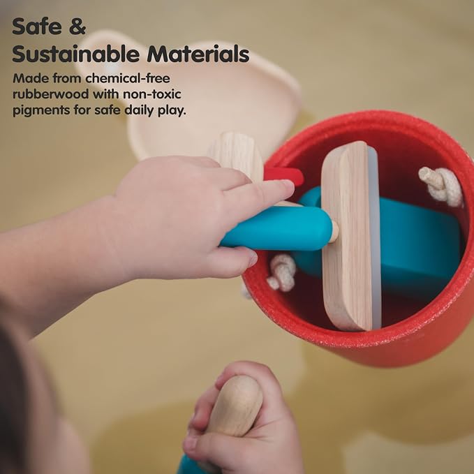 PlanToys® Cleaning Set | Montessori Wooden Housekeeping Play Set for Kids | Includes Broom, Mop, Dustpan, Bucket & Duster | Eco-Friendly Pretend Play Toy for Practical Life Skills & Responsibility