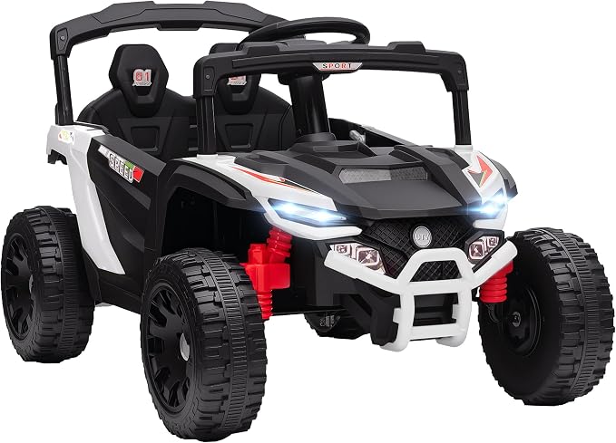 Qaba 12V Kids Ride On Car Truck, Battery Powered Electric UTV Vehicle with Rear Suspension, Remote Control, LED Lights, Music, Horn, Speed Up to 3.1 mph, for 3-5 Years Boys Girls, White