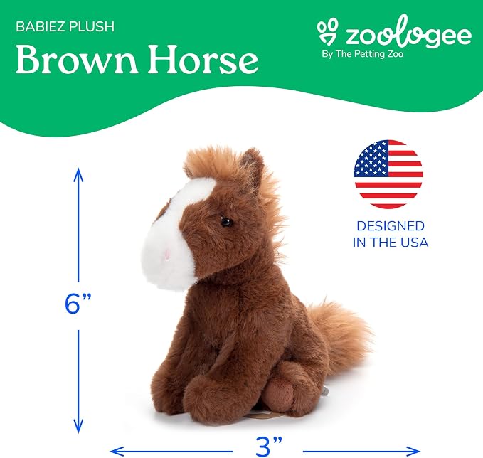The Petting Zoo Horse Stuffed Animal Plushie, Gifts for Kids, Wild Onez Babiez Wildlife Animals, Brown Horse Plush Toy 6 inches