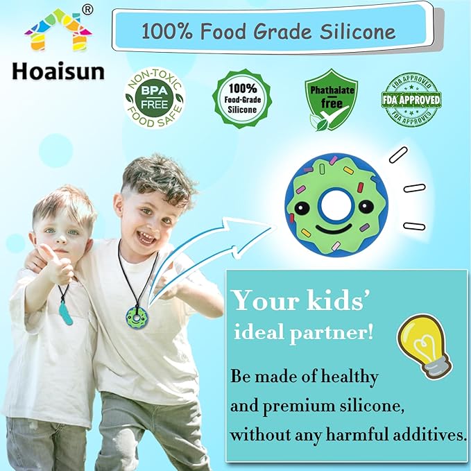 Hoaisun Chew Necklaces for Sensory Kids, 6 Pack Chewy Necklace Sensory for Kids with Autism, ADHD, SPD, Chewing, Oral Chew Toys Silicone Teething Necklace for Adults Reduces Chewing Fidgeting