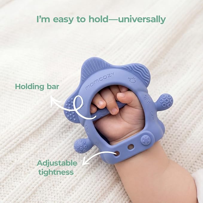 Momcozy Baby Teething Toys, Food Grade Silicone Baby Teether for 0–12 Months, Baby Adjustable Teethers Mitten, Easy Grip Teething Relief with Multiple Chew Points,Sensory Exploration ，Sky Blue