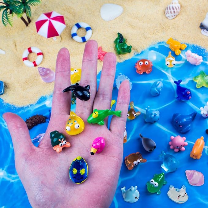 50pcs Mini Ocean Resin Animals, Miniature Figurines for Desk Pets, Resin Charms, Animal Figurines, Cute Mini Animals for Decoration and Hiding