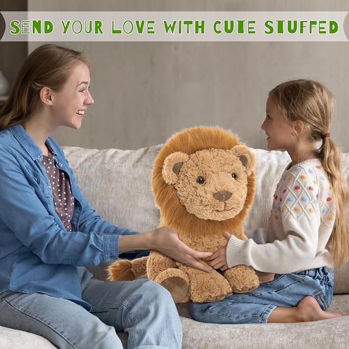 Lion Plush Toy, 17.7" Mother Lion Stuffed Animal with 3 Cute Baby Lions, 4Pcs Wild Animal Stuffed Toy for Kids Boys Girls, Safari Animal Plushies Gift for Christmas Birthday, Brown