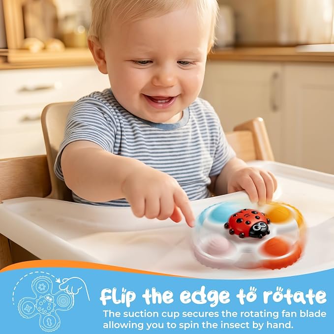 Baby Insect Suction Cup Spinner Travel Toys for Kids Ages 1-3, Fidget Spinner Toys for 1 Year Old Boy Girl 12 Months, Sensory Bath Toy for Toddlers Infants Birthday Gifts