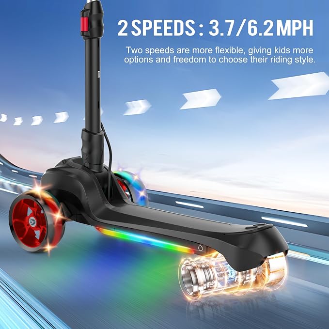 Electric Scooter for Kids Ages 3-8, 3 Wheels Electric Scooter, Electric Kick Scooter with 2 Speeds, Long Battery Life, Flashing LED Wheels, Adjustable Height, B2 with Bluetooth Music for Boys/Girls