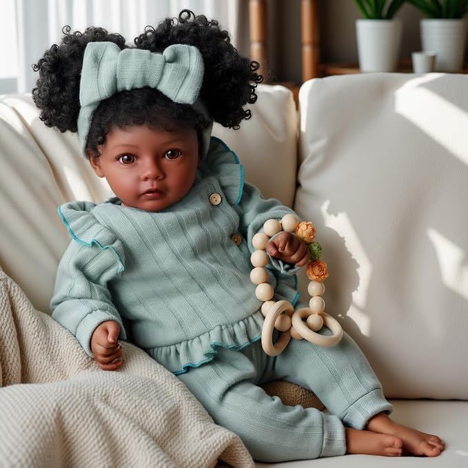 BABESIDE Lifelike Reborn Baby Dolls Black Girl- 20 Inch Soft Body Realistic-Newborn Handmade Real Life Baby Dolls with Clothes and Toy Gift for Kids Age 3+