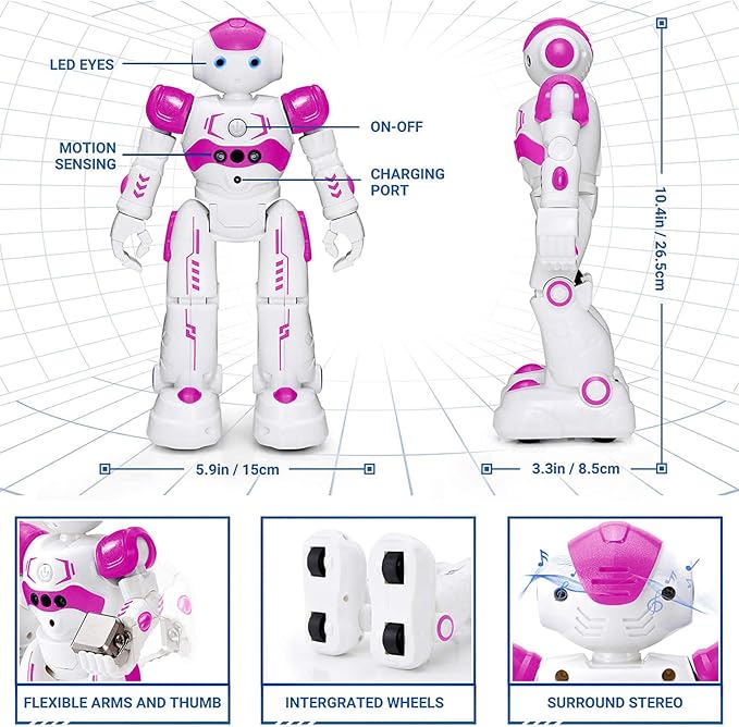 KingsDragon RC Robot Toys for Kids, Gesture & Sensing Programmable Remote Control Smart Robot for Age 3 4 5 6 7 8 Year Old Boys Girls Birthday Gift Present，Rose