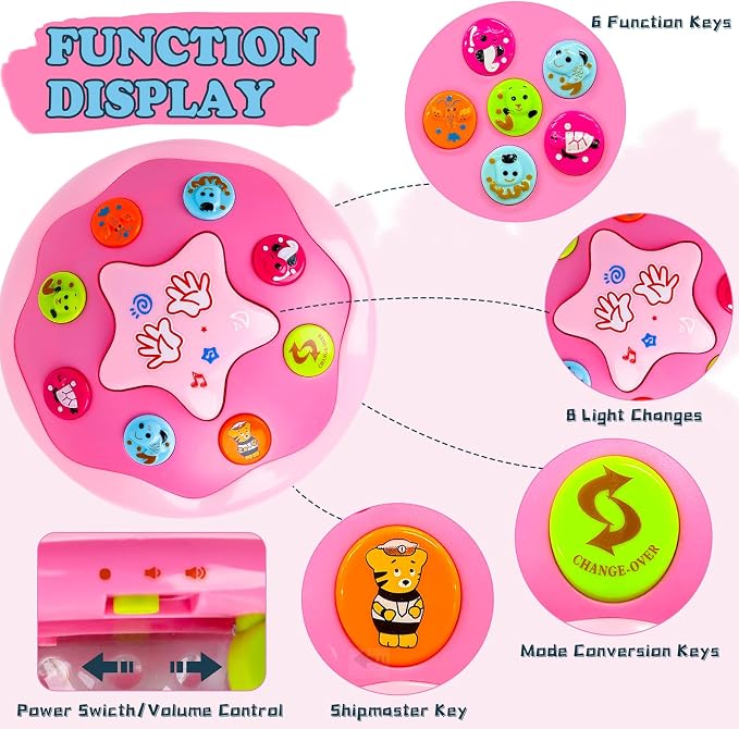 M SANMERSEN Baby Girl Toys 12 Months - Babies Ocean Rotating Projector Light Up Musical Toys for 12-18 Months Crawling Learning Tummy Time 1 2 Years Old Infant Boys Girls Pink
