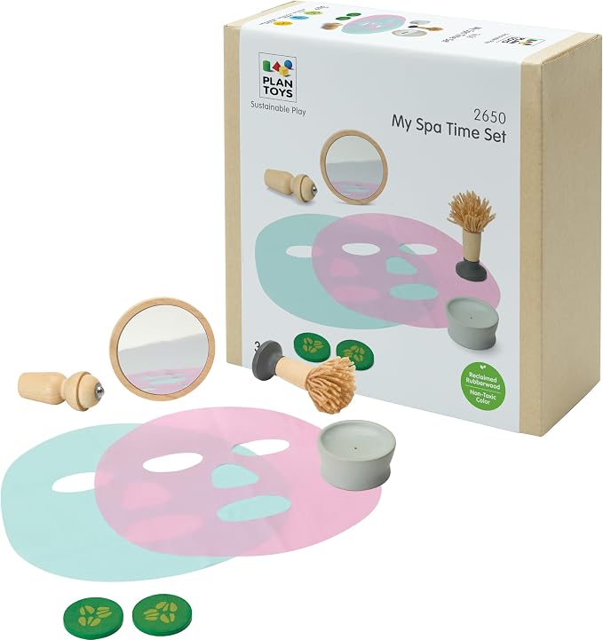 PlanToys® Wooden My Spa Time Playset | Montessori Pretend Play Spa Kit for Self Care, Role Play & Social Interaction | Fine Motor Skills, Emotional Development & Eco Friendly Toy