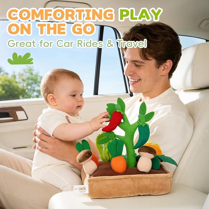 Jollybaby Baby Toys 6-12 Months - Vegetables Garden Plant Plush 11PCS - 6 Month Old Toys Montessori Sensory Toy Mushroom Carrot Boy Girl Gifts Toddler Easter Basket Stuffers