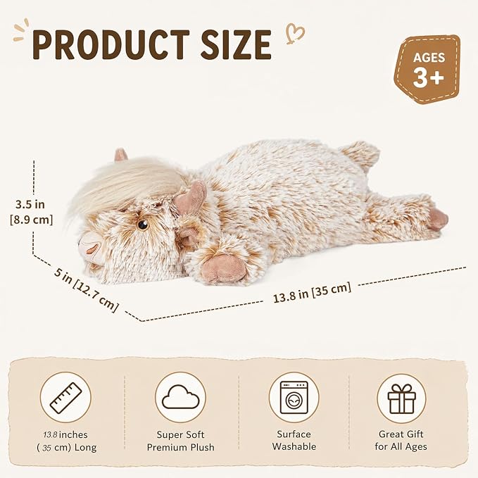 Microwavable Highland Cow Stuffed Animal, 1.4Lb Weighted Stuffed Animals Heating Pad with Lavender Scent, Cozy Warm Plush Toy for Kids,Girls,Women, Cute Soft Gift for Bedtime, Relax & Comfort