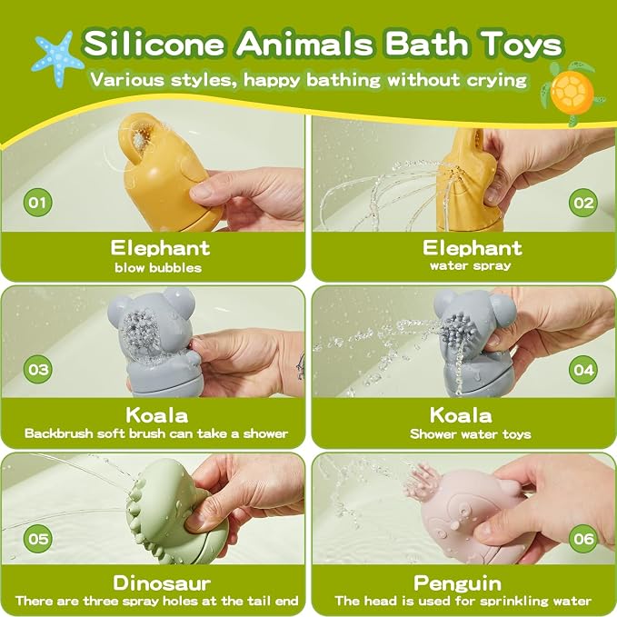 Baby Bath Toys 9PCS Mold Free Bath Toys for Babies 6-12 Months Bathtub Water Toys with Easy Clean Silicone Bath Toy for Kids Ages 1-3 Safe Bath Boats, Baby Shower Birthday Gifts for Babies & Infant