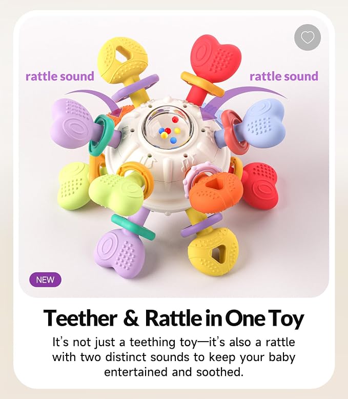 Baby Silicone Teething Toys - Safe, Multi-Functional BPA-Free Sensory Learning Teether Montessori Baby Toys for Infant 0-12 Months Teething Relief with Rattle Perfect Baby Gift for Boys Girls