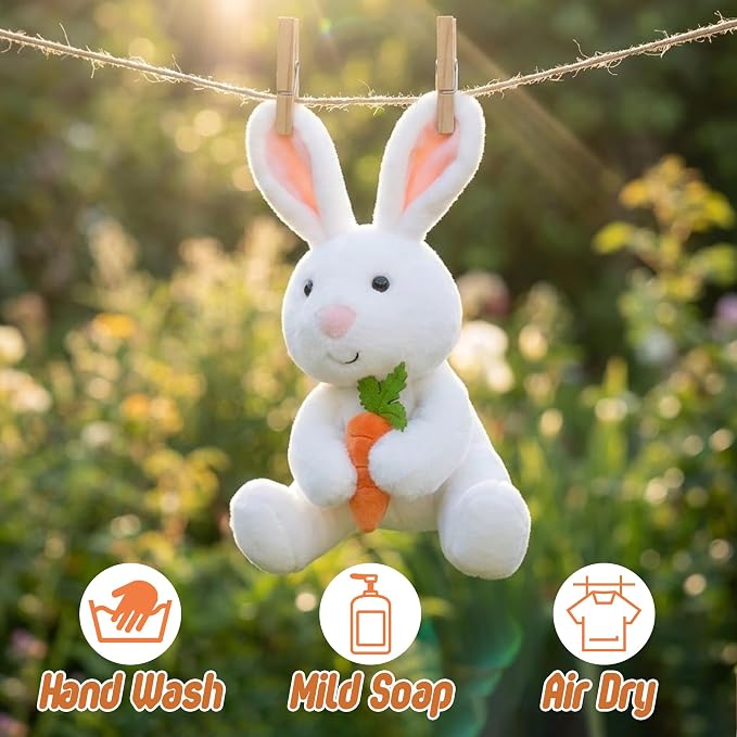Bunny Plushie Holding Carrot Stuffed Animal Soft Toy Foodie Vegetable Theme Easter Basket Stuffers Gifts for Baby Boy Kids Children Nursery Room Decor Holiday Spring Surprise 10.6 Inch 5.1 oz