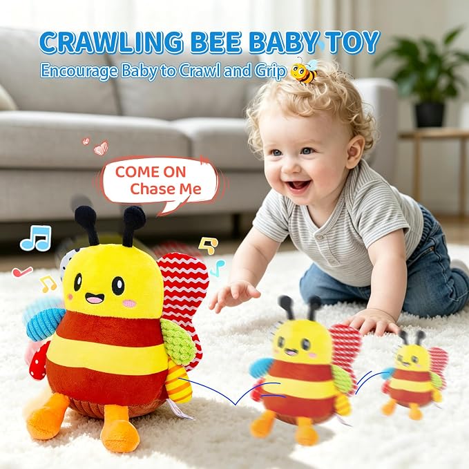 Baby Toys 12-18 Months, Musical Crawling Bouncing Dancing Bee Baby Plush Toy for 1 Year Old Baby Girls Boys, Rechargeable Interactive Baby Sensory Toddler Toys 6-12 Months, 50 Songs & Voice Recorder