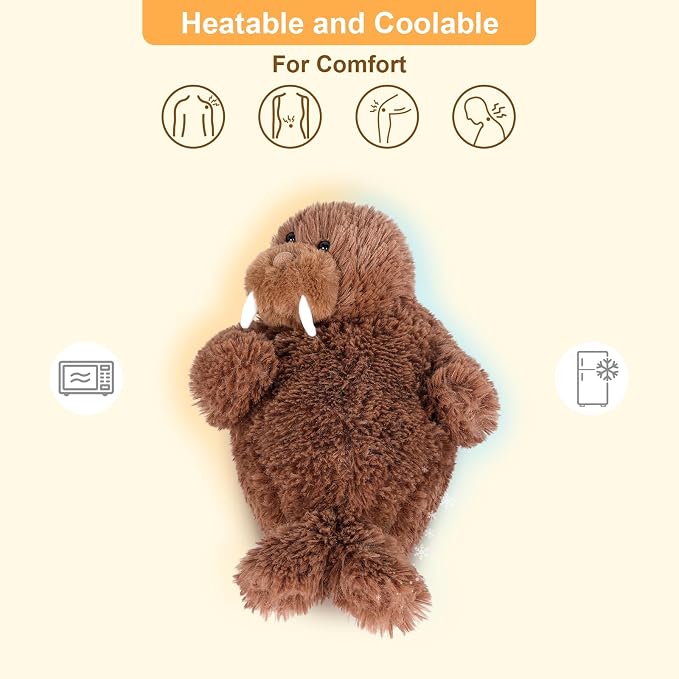 SuzziPals Warming Walrus Stuffed Animals, Microwavable Stuffed Animal Heating Pads for Soothing, Anxiety and Stress Relief, Cuddly Companion Plush Toys Gifts for Kids & Adults