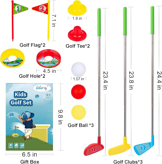 Liberry Toddler Golf Set, Retractable Toy Golf Clubs for Kids Ages 3 4 5, Indoor and Outdoor Sports Games Birthday Gift for Boys Girls