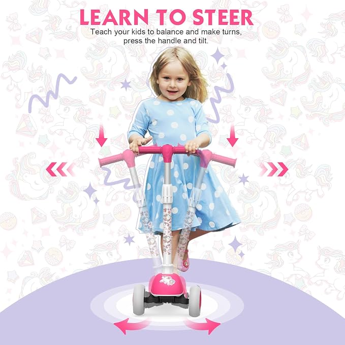MOUNTALK Kids Scooter for Ages 1-12 Years, 3 Wheels Toddler Scooter for Children Age 1-3/3-5/5-8/8-12 Boys and Girls with Adjustable Heights and LED Wheels