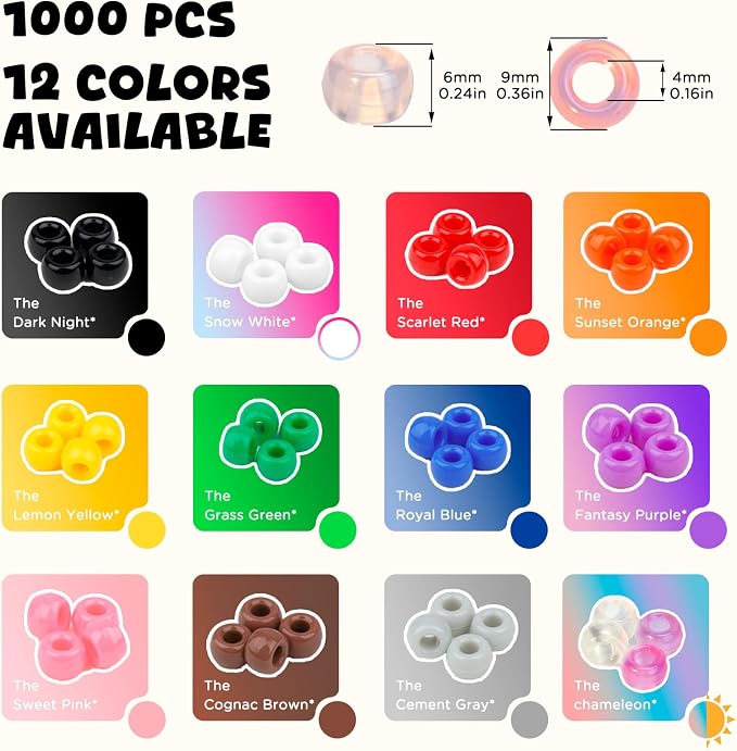 Dowsabel UV Pony Beads Bulk 1000 Pcs 6x9mm, Color Changing Beads Sunlight Sensitive for DIY Bracelets Necklaces Jewelry Making Crafts and Gifts