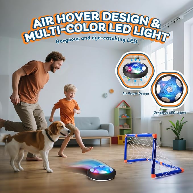 Nazano 3-in-1 Hover Soccer Ball, Kids Toddler Hockey Set with LED Lights,Indoor Outdoor Toys for Kids, Soccer Gift for Boys 6-8 8-12, Birthday,Kids, Boys Girls Age 6, 7, 8, 9, 10, 11, 12