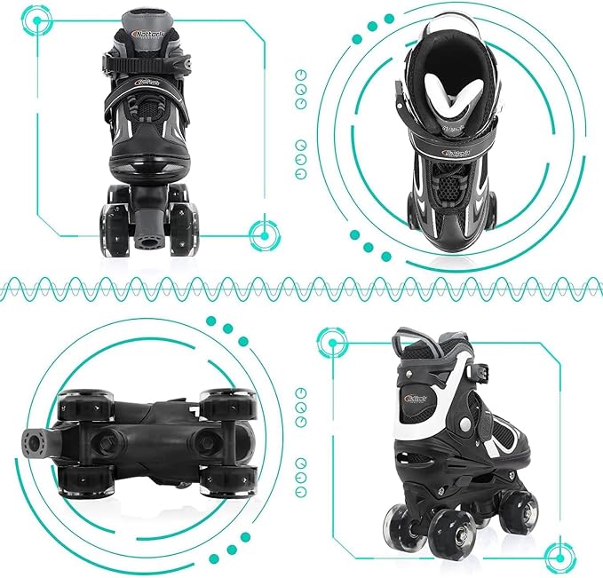 Nattork Kids Roller Skates for Boys Girls Kids, 4 Sizes Adjustable Quad Skates with All Light up Wheels - Birthday Gift for Indoor Outdoor Sports