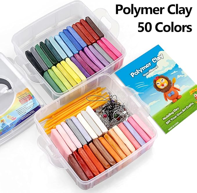 CiaraQ 50-Color Polymer Clay Oven Bake Modeling Kit for Kids & Artists | Non-sticky & non-toxic. 2.8 lb. With sculpting tools. Classroom & Home Use. Fun gift for Children & artists. Ages 4+.
