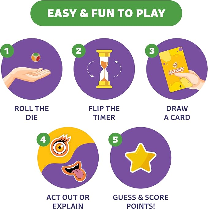 Clever Fox Play Epic Charades Game for Kids Ages 6+ – 200 Act Out & Explain Cards with Illustrations & Timer – Fun Educational Games for Kids 8-12 for Family, Party, Classroom & Travel