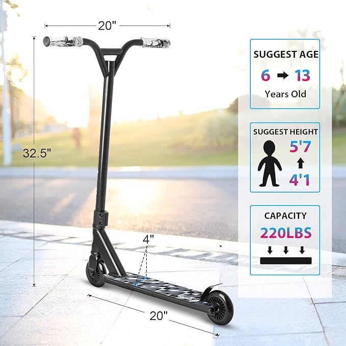 VOKUL Complete Pro Scooter for Kids Boys Girls Teens Up 6 Years - Freestyle Tricks Pro Stunt Scooter - High Performance Gift for Skatepark Street Tricks