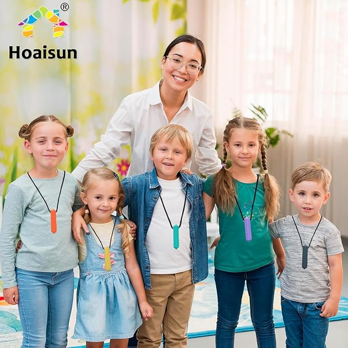 Chew Necklaces for Sensory Kids, 8 Pack Chewy Necklace Sensory Boys and Girls with Autism, ADHD, SPD, Biting, Silicone Teething Necklace Oral Chew Toys for Adults Reduce Chewing Anxiety Fidget