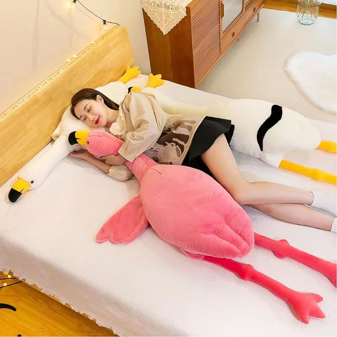 Flamingo Plush Pillow Stuffed Animal - 50 Inch Ultra Soft & Cute Flamingo Gift, Huggable Stress Relief for Bedroom, Office, Car, for Kids, Adults, Girls（White）