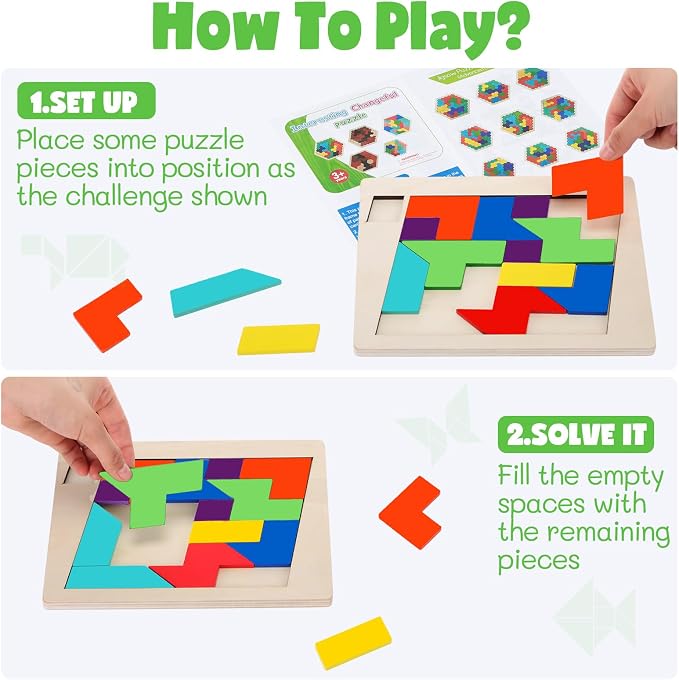 Yunsailing 3 Pack Large Wooden Blocks Puzzles Hexagon Tangram Puzzle Wooden Russian Brain Puzzles for Adult Challenge Teasers Geometric Jigsaw Logic Iq STEM Educational Gift Graduation(Geometry)