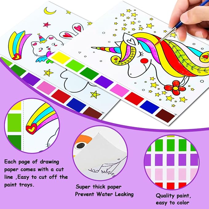 JZILU Watercolor Coloring Book for Kids, Paint with Water- Magic Paint Set Water Painting Book for Toddlers- Arts and Crafts Kit for Girls Boys Travel Activities -Stocking Stuffers for Kids