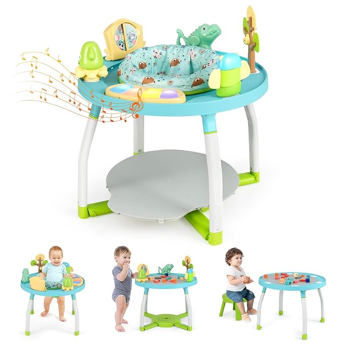 BABY JOY 5 in 1 Baby Activity Center, Baby Jumpers and Bouncers with Removable Toys, Lights & Music, 3 Adjustable Heights, Interactive Play Center for Toddlers Boys Girls 6-36 Months (Blue)