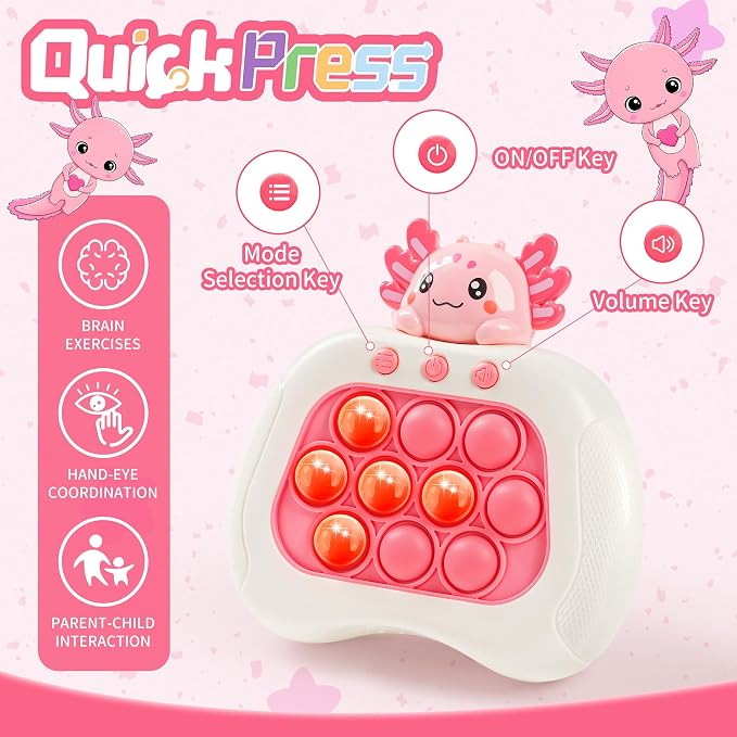 Axolotl Pop Game Fidget Toy,Easter Basket Stuffers,Quick Push Game Pop Bubble Up Toys,Easter Egg fillers Axolotl Gifts Teen Girl Trendy