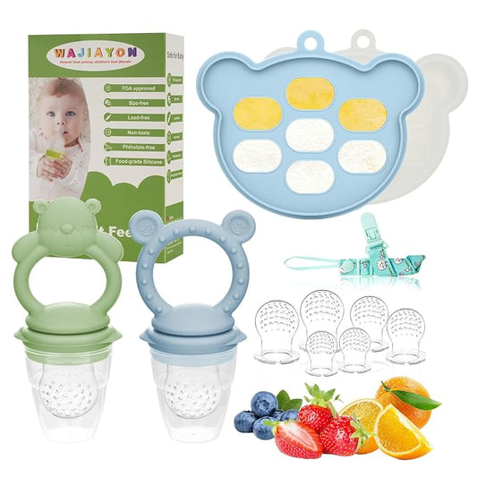 Baby Breastmilk Popsicle Molds & Babies Fruit Feeder (4 Pack), Infant Food Freezer Tray Storage Containers, Silicone Teething Pacifier Feeder and Teether for Babies,Baby Feeders（Green）