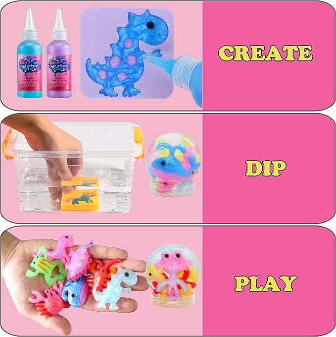 Golinkid Magic Water Elf Toy Kit for Kids, 40 Bottles Aqua Fairy Water Gel Kit, 4 Style Magic Water Kits with 24 Molds 10 Pack of Magic Powder, Crate Your Own Water Pets Craft Kits（40 Colors）